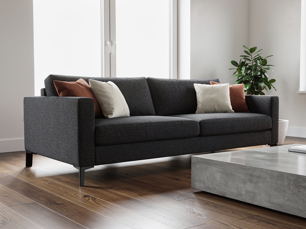 Sofa trzyczęściowa z nową tapicerką w kolorze antracytu